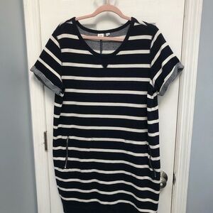 Gap Dress Nautical Mariner Navy White Stripe pockets Short Sleeve Preppy Large
